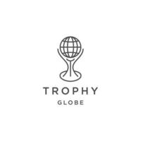 trofee met wereldbol lijn kunst logo ontwerp sjabloon vlak vector