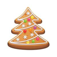 feestelijk peperkoek Kerstmis boom. eigengemaakt snoepgoed met suikerglazuur suiker en marmelade. zoet voedsel. vector illustratie.