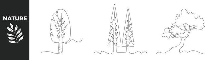 single een lijn tekening natuur reeks concept. blad en weelderig boom. doorlopend lijn trek ontwerp grafisch vector illustratie.