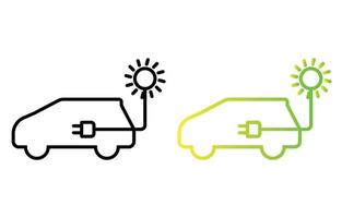 eco auto icoon lijn vector in zwart en groen ontwerp. geïsoleerd Aan wit achtergrond. milieuvriendelijk hernieuwbaar energie concept. zonne- elektrisch stroom.