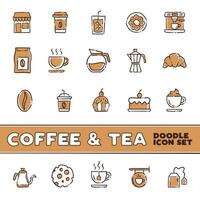 koffie en thee tekening pictogrammen. cafe winkel hand- getrokken illustraties. vector