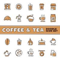 koffie en thee tekening pictogrammen. cafe winkel hand- getrokken illustraties. vector