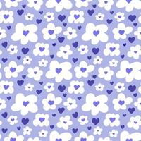 wit bloemen en harten Aan blauw achtergrond vector naadloos patroon. wijnoogst bloemen achtergrond. ditsy stijl.