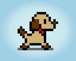 8 bit pixel van puppy. dier voor activaspellen in vectorillustraties. kruissteek patroon. vector