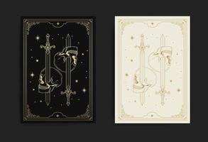 zwaard door een schedel in gravure, luxueus, esoterisch, boho stijl. geschikt voor spiritisten, helderzienden, tarot, fortuin stemopnemers, astrologen en tatoeëren vector