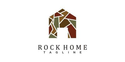 huis logo met rots element ontwerp sjabloon illustratie vector