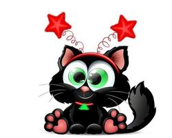 grappig zwart tekenfilm kat met pluizig ster hoofdband en weinig Kerstmis boom halsband vector