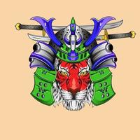 japanse samurai tijger ridder hoofd artwork illustratie en t overhemd ontwerp samurai tijger helm geïnspireerd door Japans tekening stijl vector