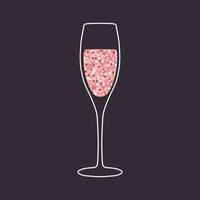 illustratie van Champagne glas met van realistisch roze schitteren stof geïsoleerd Aan donker achtergrond. perfect voor vakantie kaart of elegant partij uitnodiging. vector