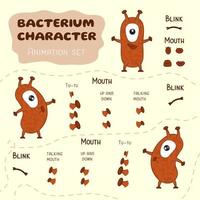 vector karakter bacterie. vrolijk tekenfilm karakter. animatie set, illustratie