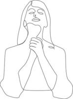 lijn kunst meisje bidden, vrouw gevouwen haar handen in gebed silhouet een lijn tekening vector