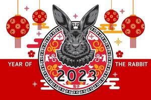 2023 jaar van de konijn lijn kunst. vintage. ontwerp vector illustratie.