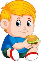 jongen aan het eten hamburger vector