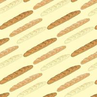 een patroon van een stokbrood. naadloos patroon van een lang geel stokbrood getekend in doodle-stijl, willekeurig gerangschikt op een beige achtergrond voor een bakkerijsjabloon vector