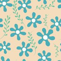 schattig naadloos patroon van minimalistische bloemen, blauw bloemen en groen gebladerte Aan een neutrale achtergrond vector