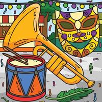 mardi gras trompet, trommel, en masker gekleurde tekenfilm vector