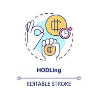 hodling concept icoon. kopen Munten naar houden in lang rennen. manier naar maken geld Aan crypto abstract idee dun lijn illustratie. geïsoleerd schets tekening. bewerkbare hartinfarct. vector