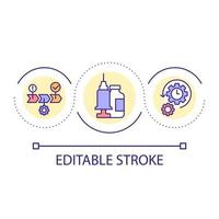 vaccin ontwerp lus concept icoon. virus preventie. booster injectie. immuun systeem. gezondheidszorg abstract idee dun lijn illustratie. geïsoleerd schets tekening. bewerkbare hartinfarct. vector