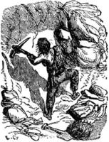 Robinson cruso verdedigen de grot, wijnoogst illustratie vector