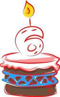 verjaardag taart met aantal zes, illustratie, vector Aan wit achtergrond.