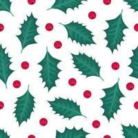 Kerstmis naadloos patroon met bessen en hulst bladeren vector