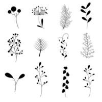 fabriek verzameling hand- getrokken silhouet. hand- tekening van bloemen schets vector