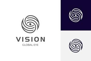 lijn oog logo met gebied concept. wereld logo met oog. globaal camera oog logo geschikt voor spion, veiligheid, technologie logos vector