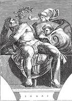 profeet Jona, adamo scultori, na michelangelo, 1585, wijnoogst illustratie. vector