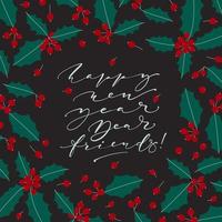 Kerstmis boom met gelukkig nieuw jaar hand- geschreven woorden. vector hand- getrokken groet kaart. vakantie ontwerp voor affiches, kaarten, spandoeken.