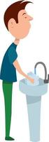 Mens het wassen handen, illustratie, vector Aan wit achtergrond