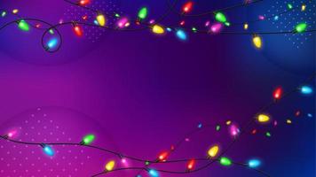 kleur slingers Aan paars achtergrond, feestelijk decoraties. breedbeeld vector illustratie