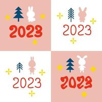 modieus viering nieuw jaar 2023 afdrukken verzameling met konijnen, bomen en sterren. vector