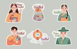 Koreaans nieuw jaar seollal babbelen stickers vector