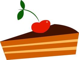 chocola taart met een kers, vector of kleur illustratie.