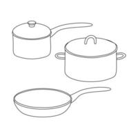 hand- getrokken keuken pan en potten. vector