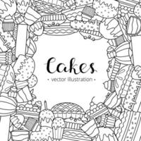 achtergrond met tekening cakes en desserts. vector