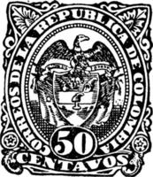 Colombiaanse republiek 50 centavos stempel, 1888-1889, wijnoogst illustratie vector