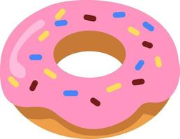 donut met roze room en hagelslag, illustratie, vector Aan een wit achtergrond