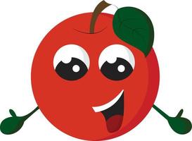 een gelukkig rood appel, vector of kleur illustratie.