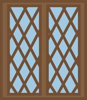 houten bruin huis venster, illustratie, vector, Aan een wit achtergrond. vector