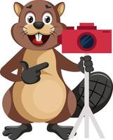 bever met camera, illustratie, vector Aan wit achtergrond.