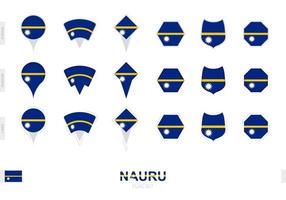 verzameling van de nauru vlag in verschillend vormen en met drie verschillend Effecten. vector