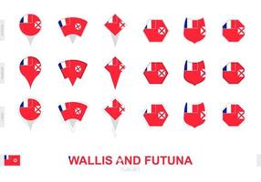 verzameling van de wallis en futuna vlag in verschillend vormen en met drie verschillend Effecten. vector