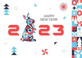 een helder poster met een meetkundig patroon. gelukkig Chinese konijn nieuw jaar. Aziatisch dierenriem. Scandinavisch stijl vector