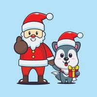 schattig wolf met de kerstman claus. schattig Kerstmis tekenfilm illustratie. vector