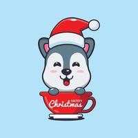 schattig wolf vervelend de kerstman hoed in beker. schattig Kerstmis tekenfilm illustratie. vector