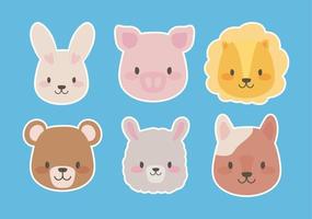 schattig dieren hoofd stickers vector