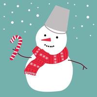 schattig sneeuwman in een sjaal met snoep. modern gemakkelijk vlak vector illustratie.