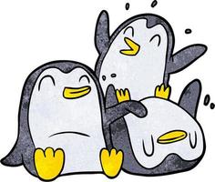 retro grunge structuur tekenfilm pinguïns vector