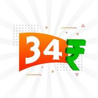 34 roepie symbool stoutmoedig tekst vector afbeelding. 34 Indisch roepie valuta teken vector illustratie